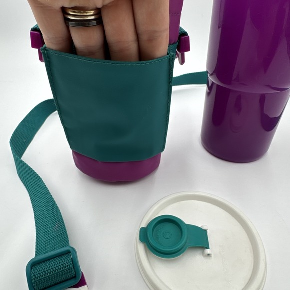 Vtg Tupperware #2414B-4 Thirst Quake 30oz Purple Drink Tumbler Lid Bag Holder - Picture 14 of 14